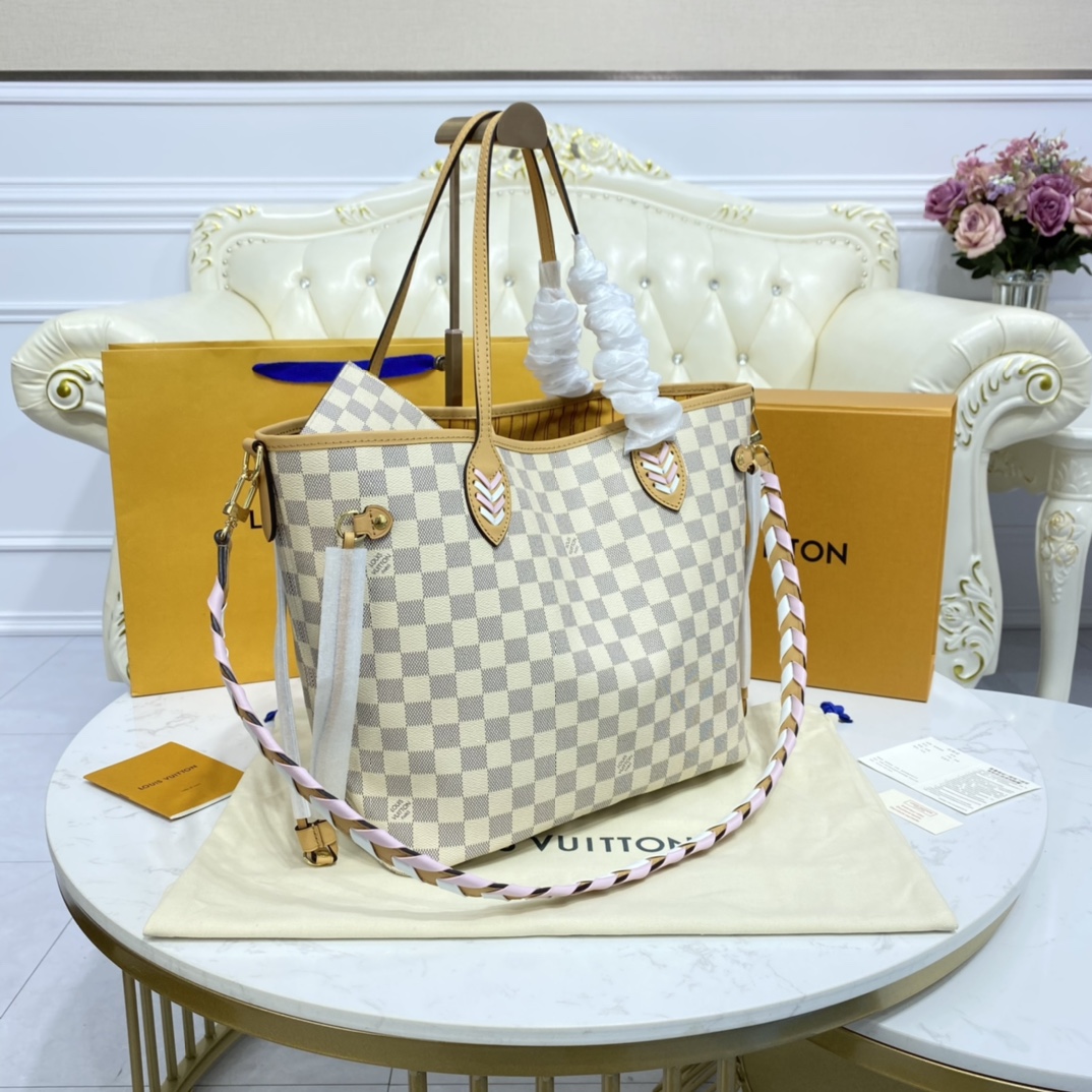 Louis Vuitton NEVERFULL MM Damier Azur Handbag N50047 Pink